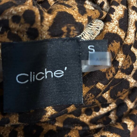 Cliche Stretch Jersey Cotton Blend Leopard Animal Print Turtleneck Size Small - Picture 4 of 8